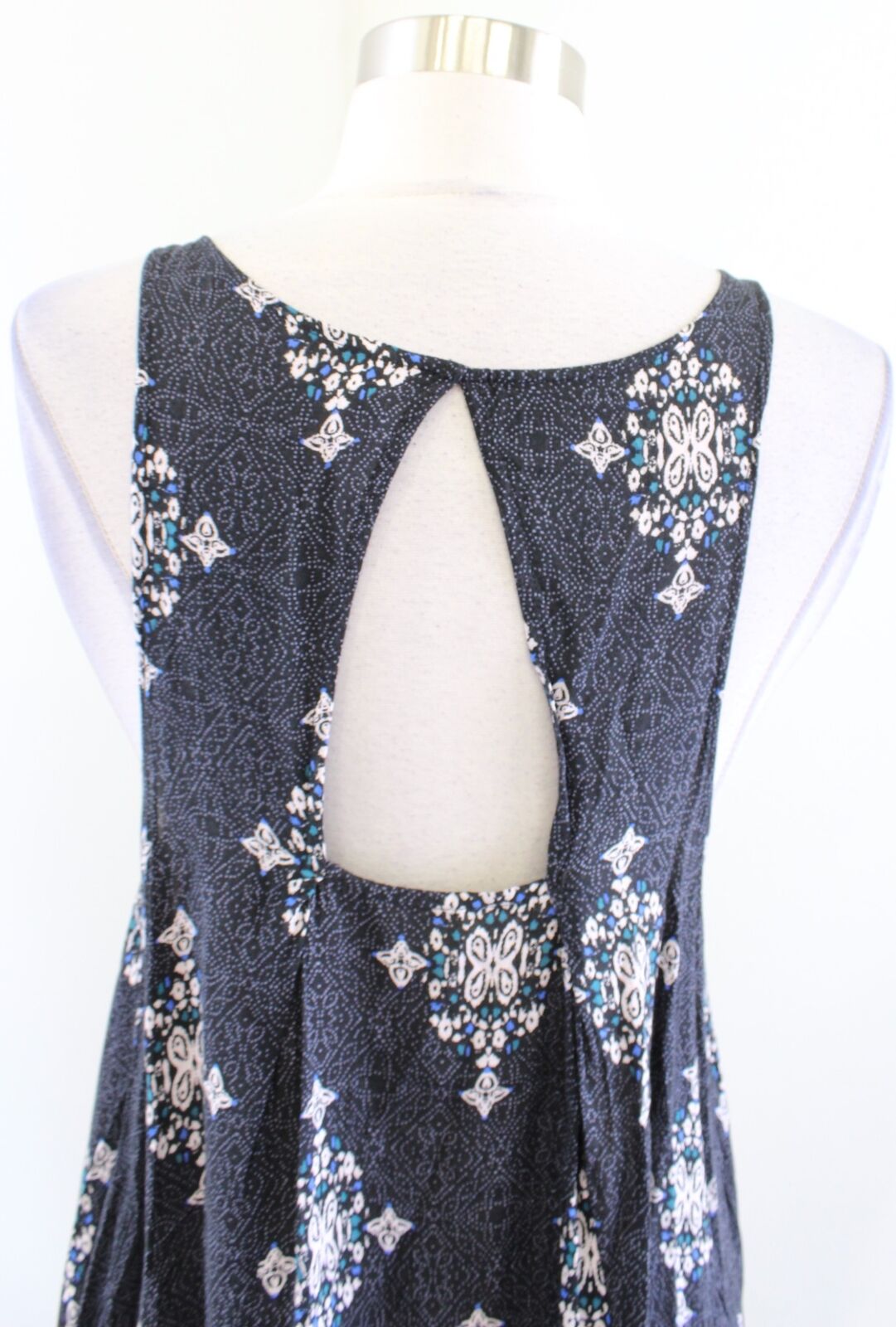 Free People Into You Black Blue Geometric Asymmetrical Slip Mini Dress Size XS