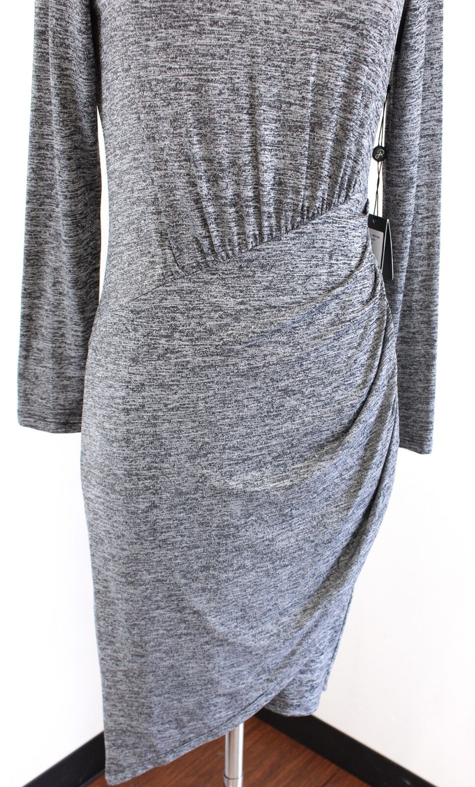 NWT Adrianna Papell Stitch Fix Heather Gray Asymmetrical Hem Ruched Dress Size S