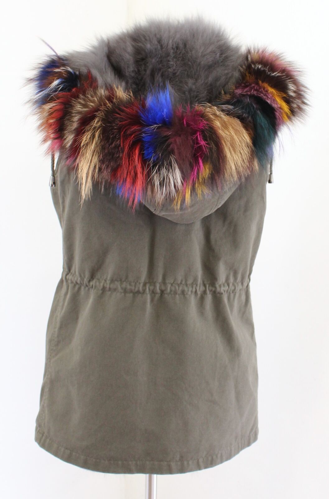 Annabelle by Scbmi Green Fox Fur Lined Colorful Fur Hood Utility Vest Size S