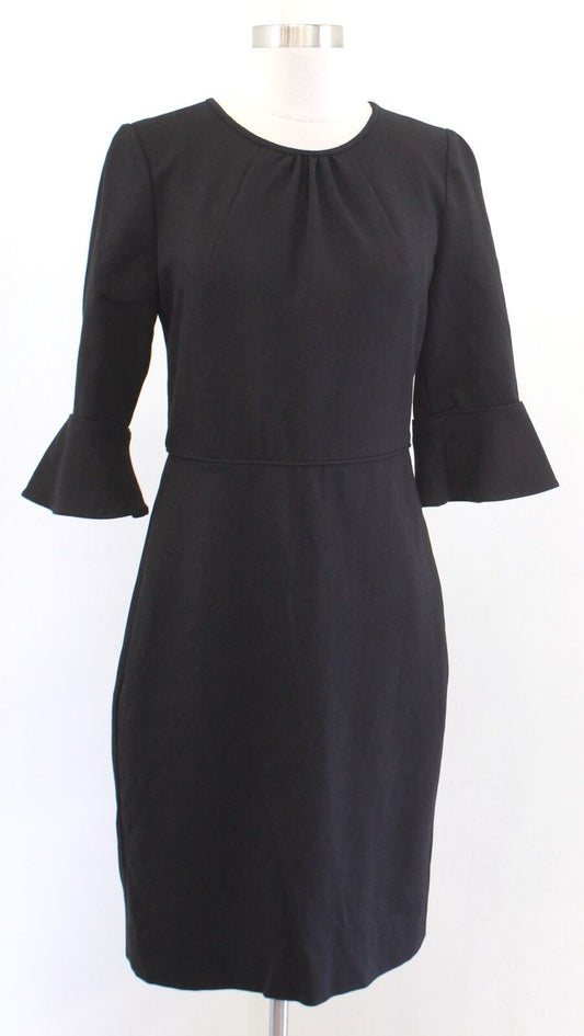 J Crew Womens Solid Black Ponte Knit Bell Sleeve Sheath Dress Size 4 Career