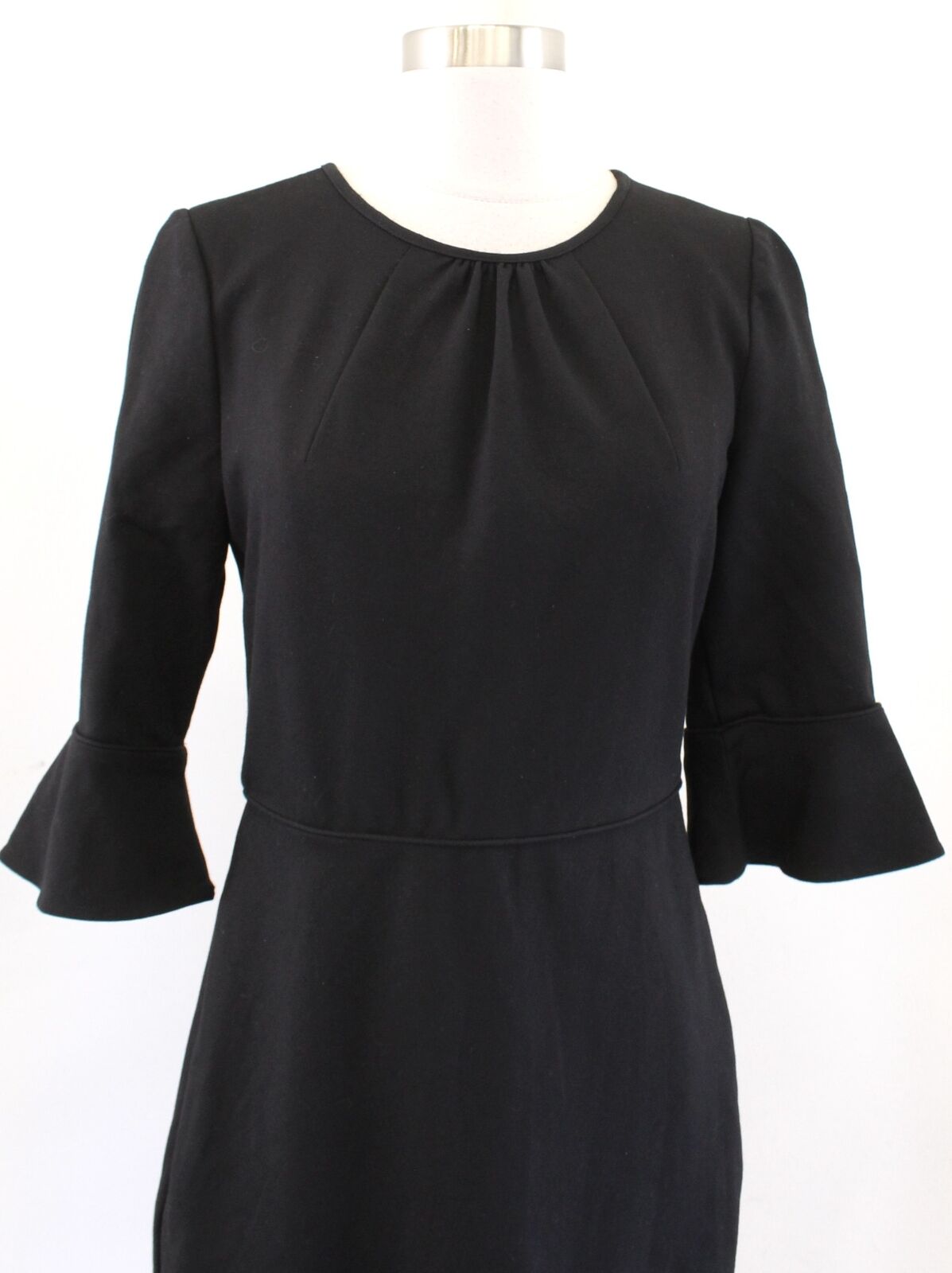 J Crew Womens Solid Black Ponte Knit Bell Sleeve Sheath Dress Size 4 Career