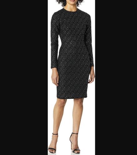 NWT Black Halo Desoto Black Snowing Night Metallic Long Sleeve Sheath Dress Sz 6