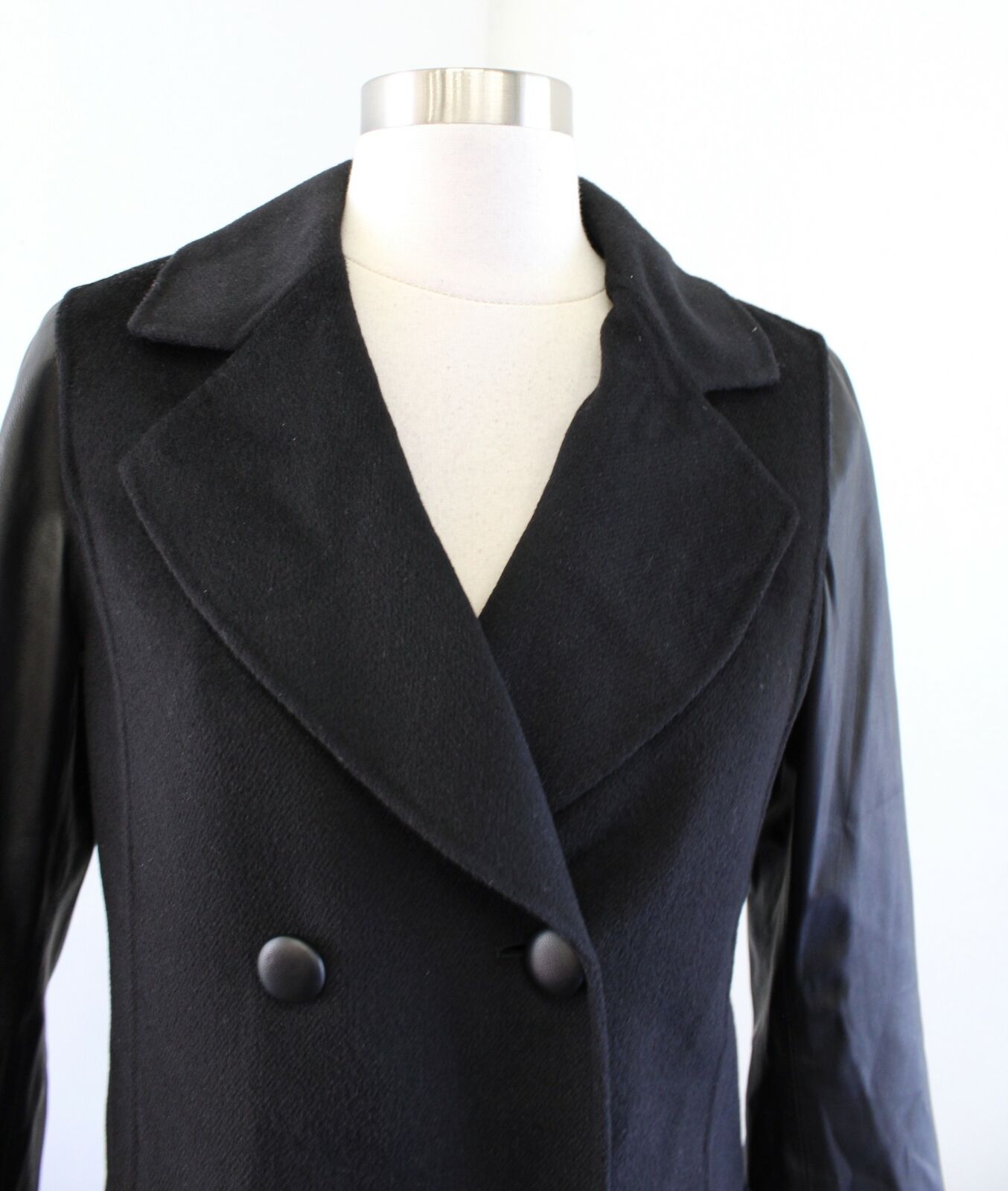 St John Nordstrom Black Lamb Leather Angora Double Breasted Jacket Coat Size 2