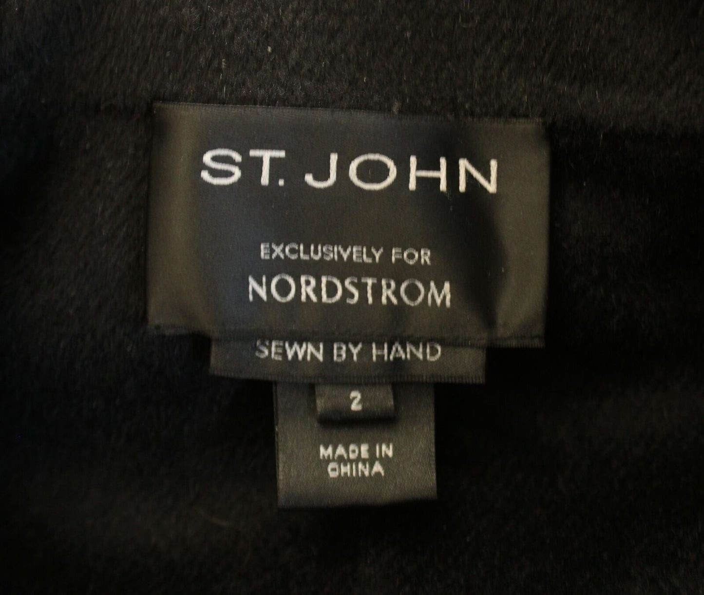 St John Nordstrom Black Lamb Leather Angora Double Breasted Jacket Coat Size 2