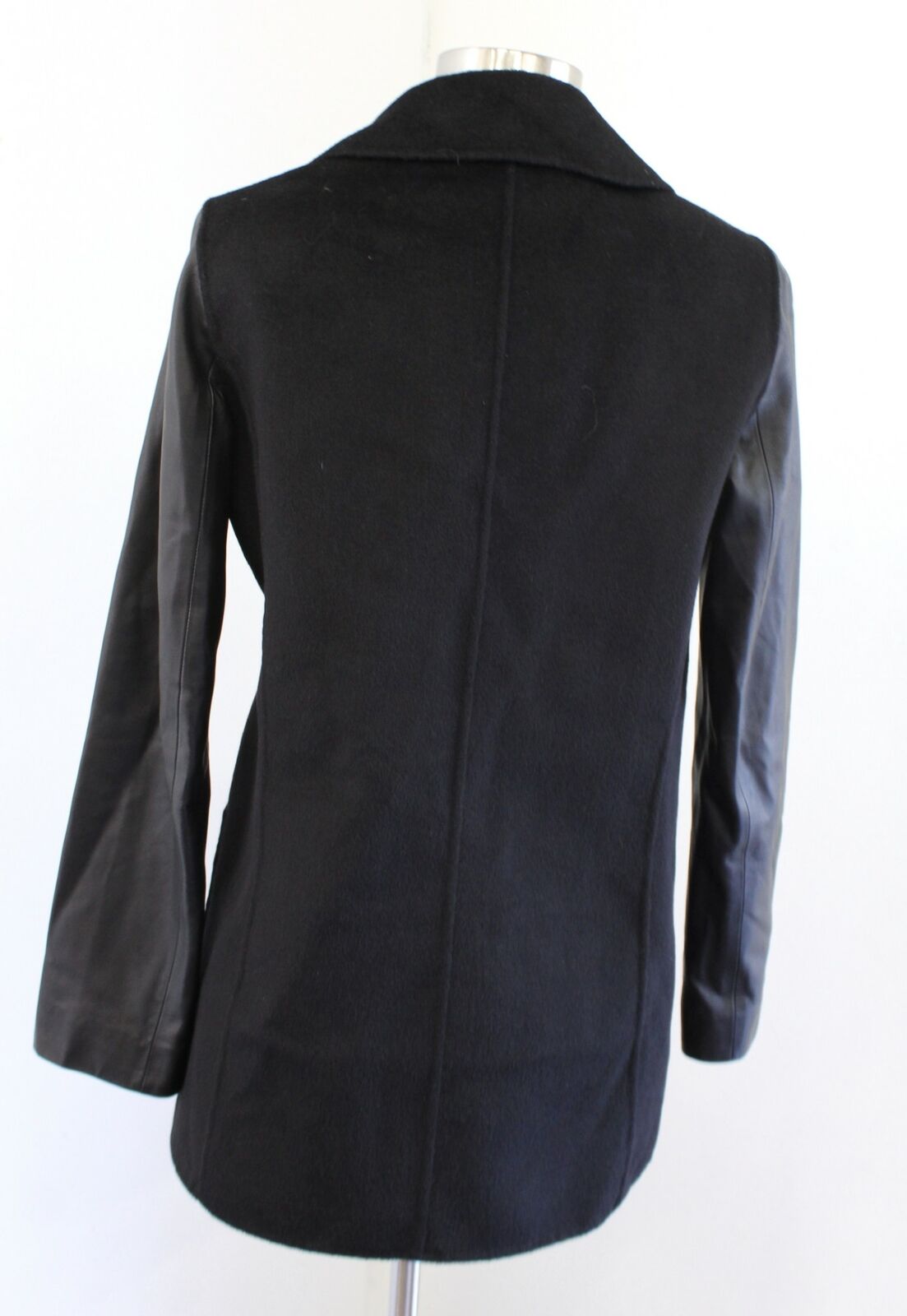 St John Nordstrom Black Lamb Leather Angora Double Breasted Jacket Coat Size 2
