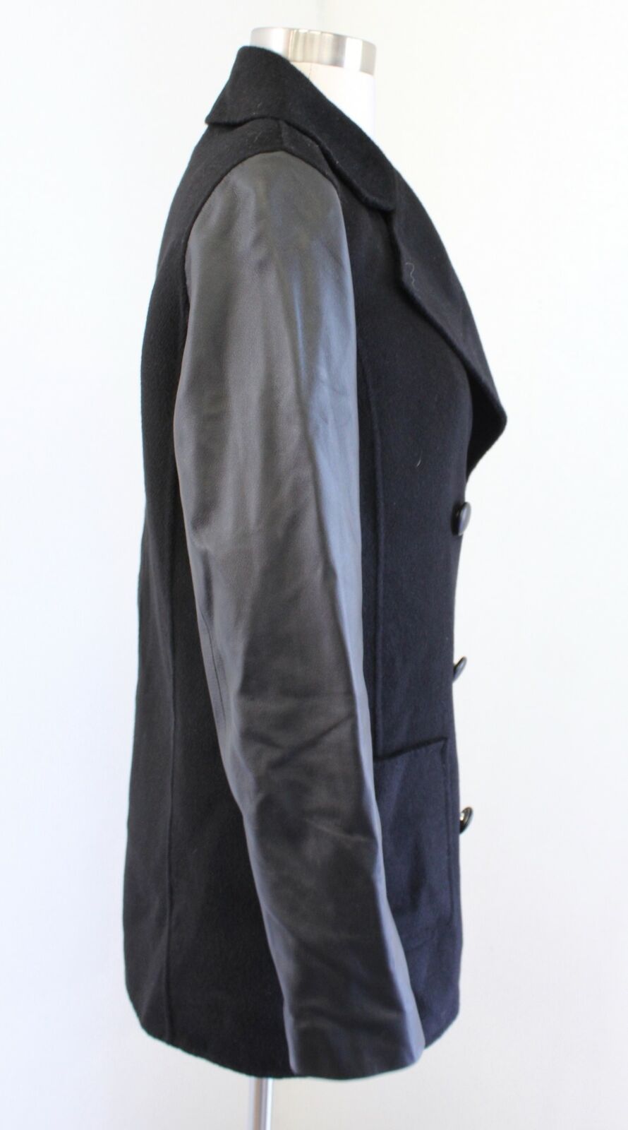 St John Nordstrom Black Lamb Leather Angora Double Breasted Jacket Coat Size 2