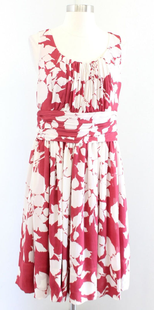NWT Talbots Rust Red Ivory Abstract Floral Print Dress Size 8 Pleated Sleeveless