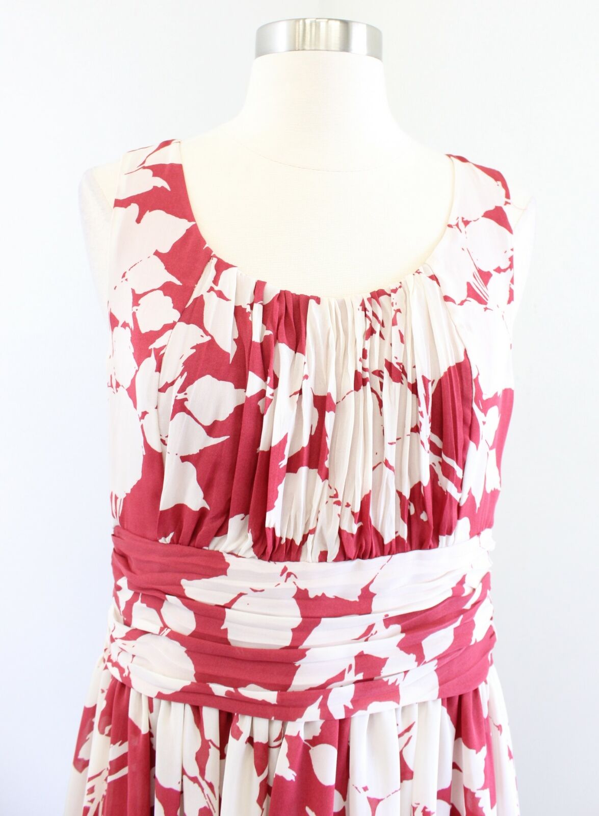 NWT Talbots Rust Red Ivory Abstract Floral Print Dress Size 8 Pleated Sleeveless