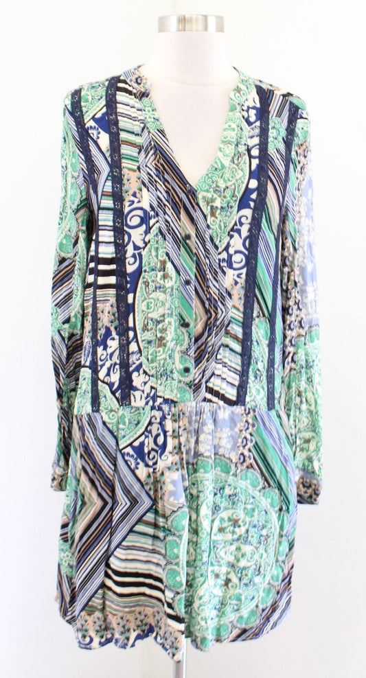 Tiny Anthropologie Caviana Geometric Paisley Shift Shirt Dress Size S Green