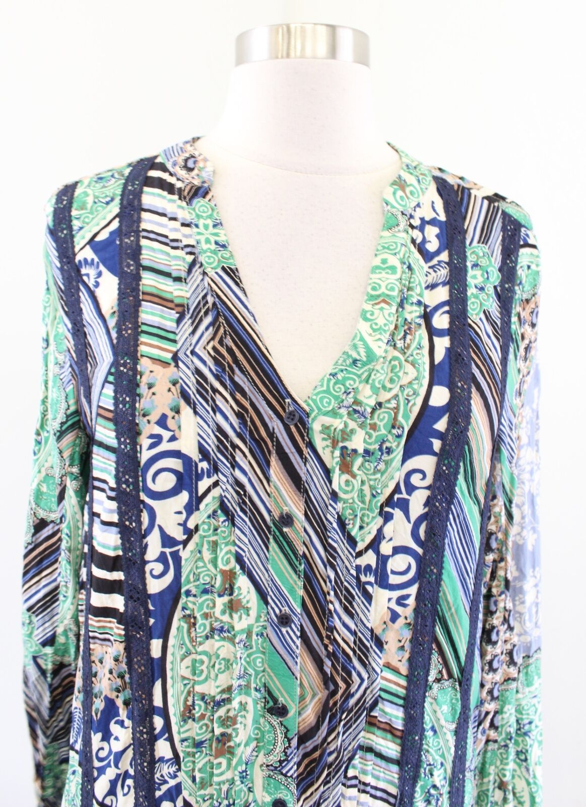 Tiny Anthropologie Caviana Geometric Paisley Shift Shirt Dress Size S Green