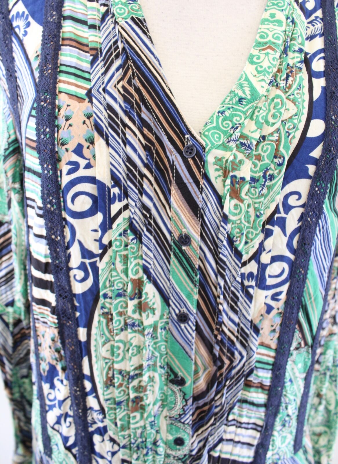 Tiny Anthropologie Caviana Geometric Paisley Shift Shirt Dress Size S Green