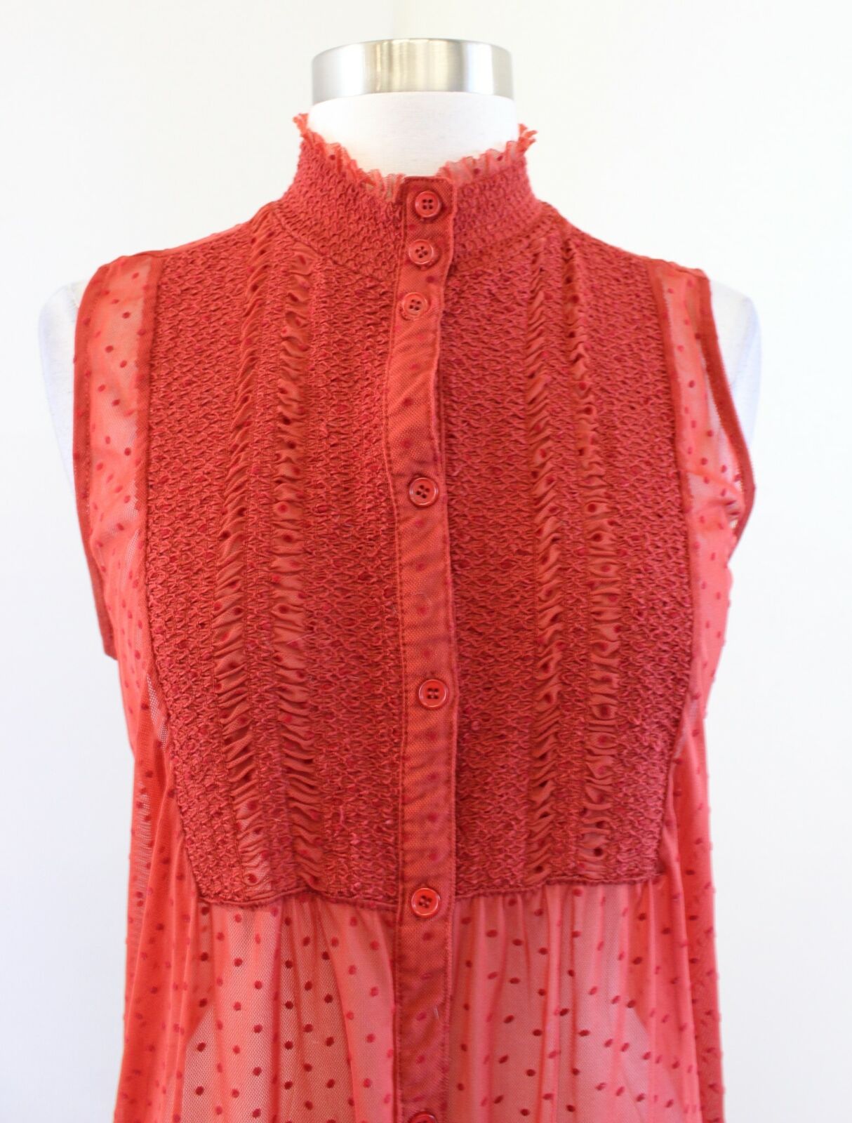 Vanessa Virginia Anthropologie Luella Rust Sheer Mesh Polka Dot Tunic Top Size S