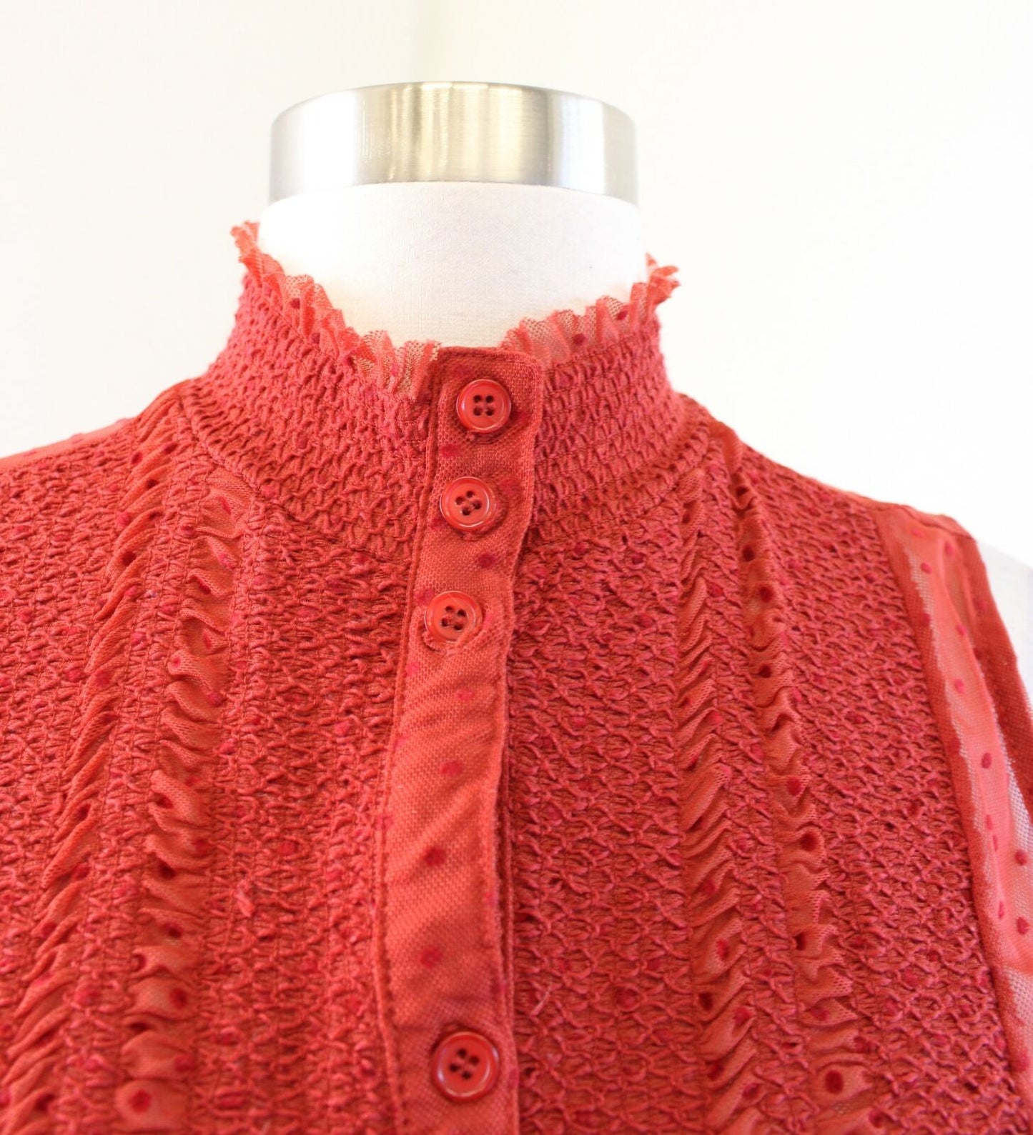 Vanessa Virginia Anthropologie Luella Rust Sheer Mesh Polka Dot Tunic Top Size S