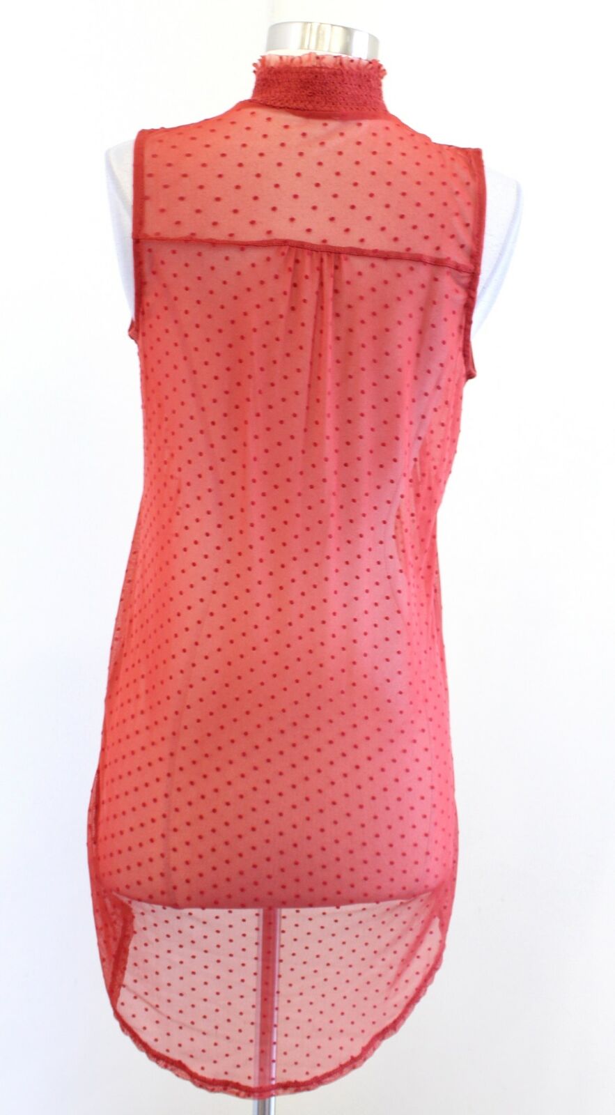 Vanessa Virginia Anthropologie Luella Rust Sheer Mesh Polka Dot Tunic Top Size S