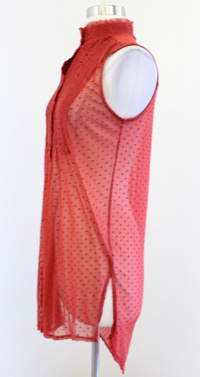 Vanessa Virginia Anthropologie Luella Rust Sheer Mesh Polka Dot Tunic Top Size S