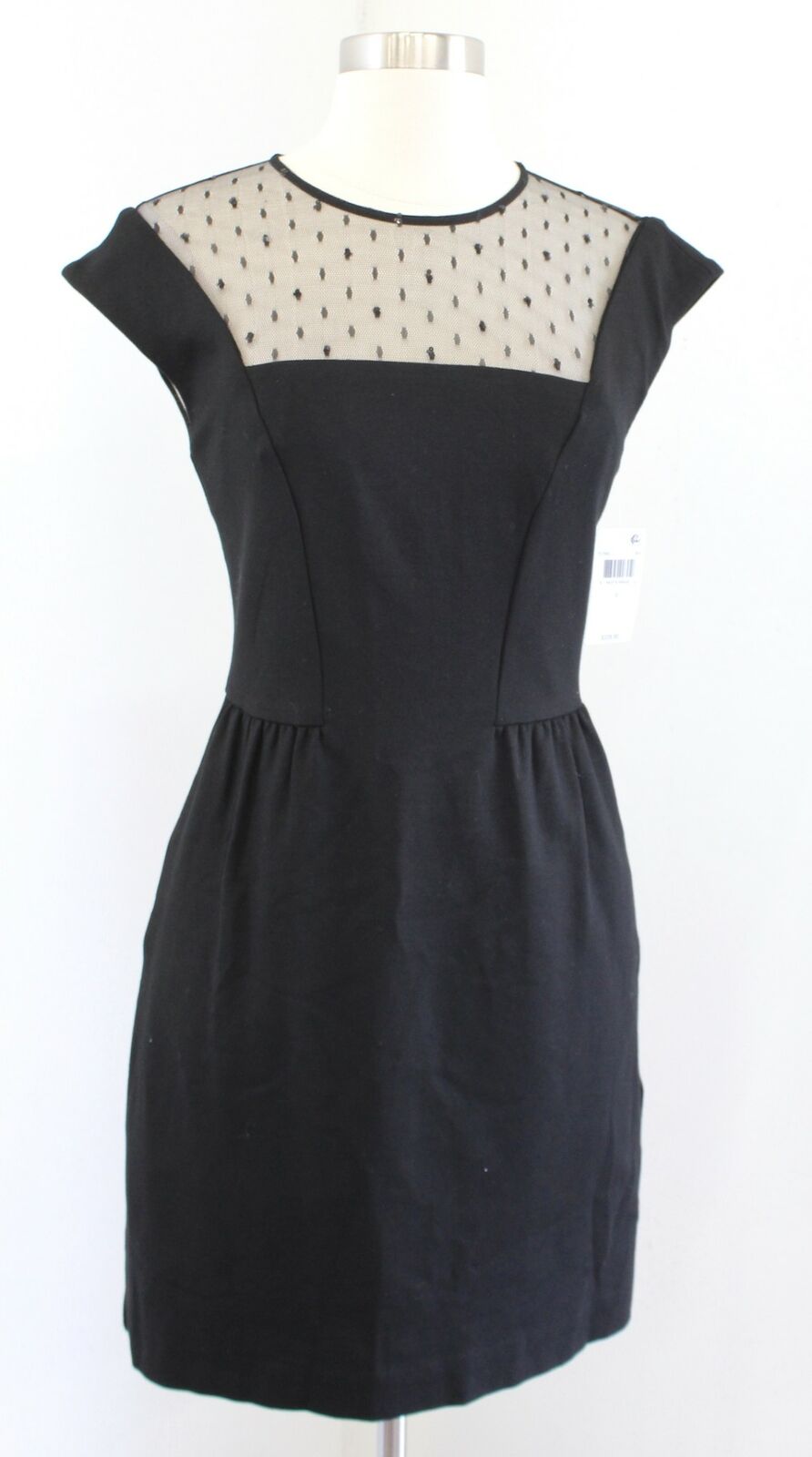 NWT $328 Trina Turk Andy Black Mesh Inset Cap Sleeve Sheath Dress Size 0 LBD