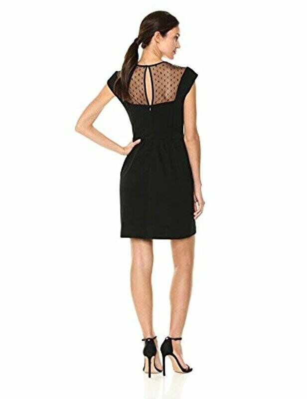 NWT $328 Trina Turk Andy Black Mesh Inset Cap Sleeve Sheath Dress Size 0 LBD