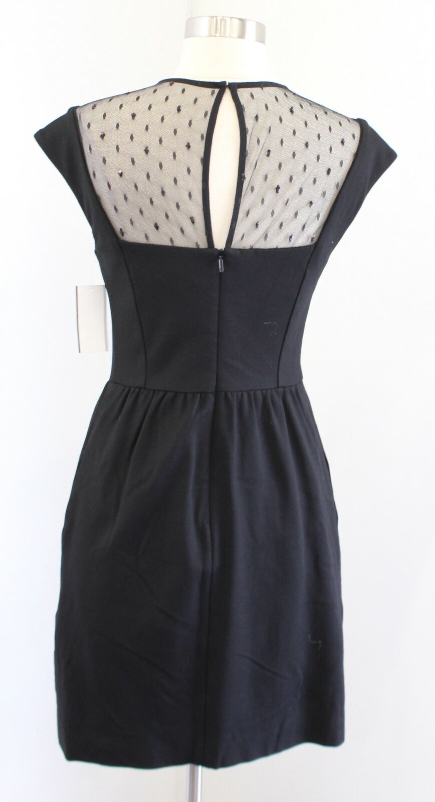 NWT $328 Trina Turk Andy Black Mesh Inset Cap Sleeve Sheath Dress Size 0 LBD