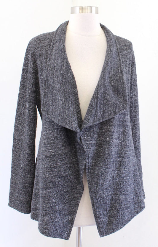 Eileen Fisher Gray Marled Knit Waterfall Open Draped Sweater Jacket Sz XS