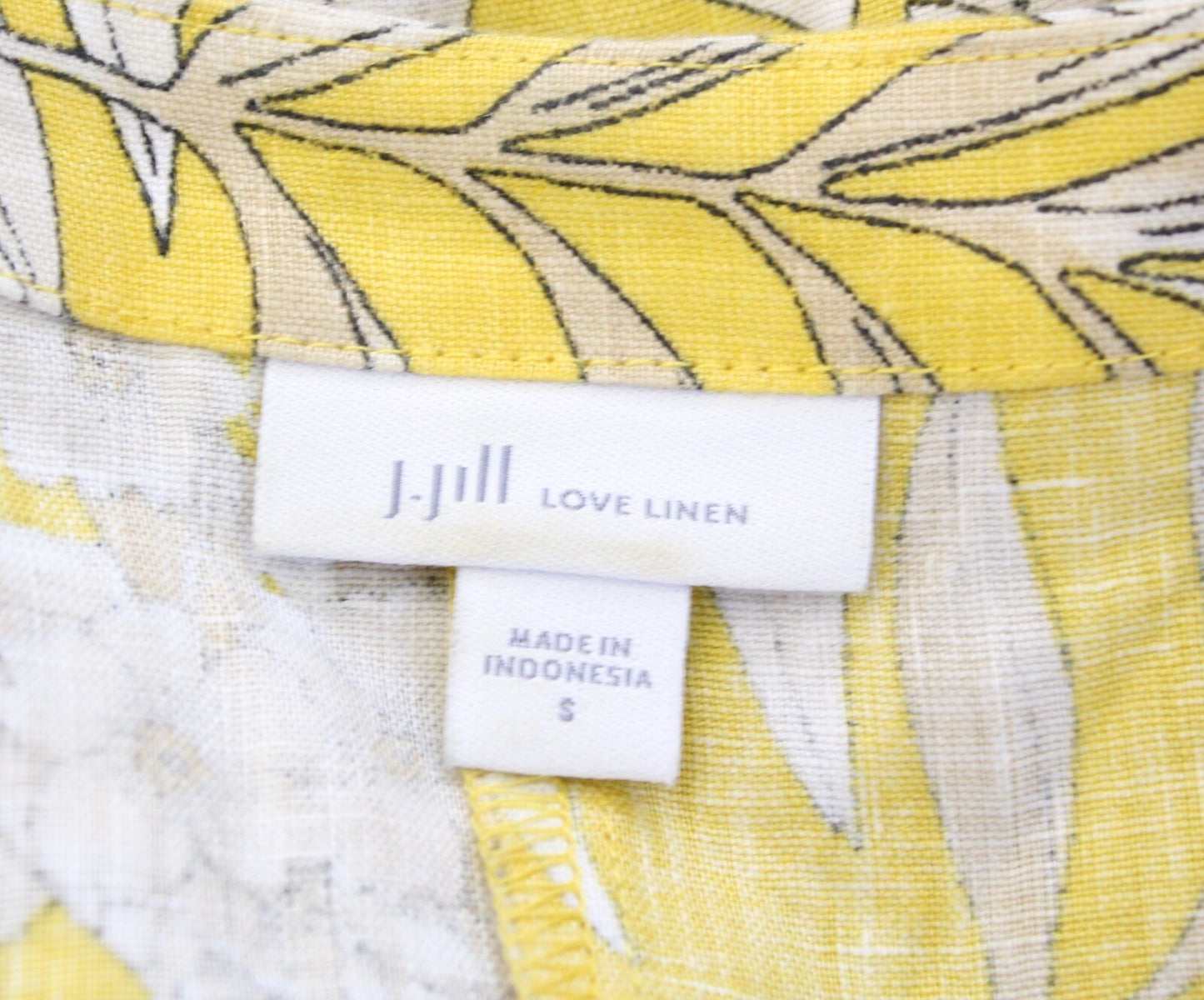 J Jill Love Linen Yellow Floral Leaf Print V Neck A Line Midi Maxi Dress Size S