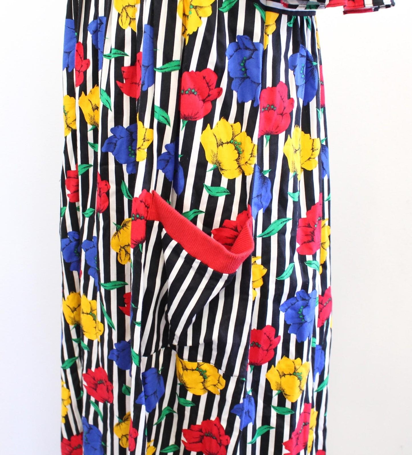 Vtg Black White Colorful Floral Striped House Dress Size S Retro Funky Unique