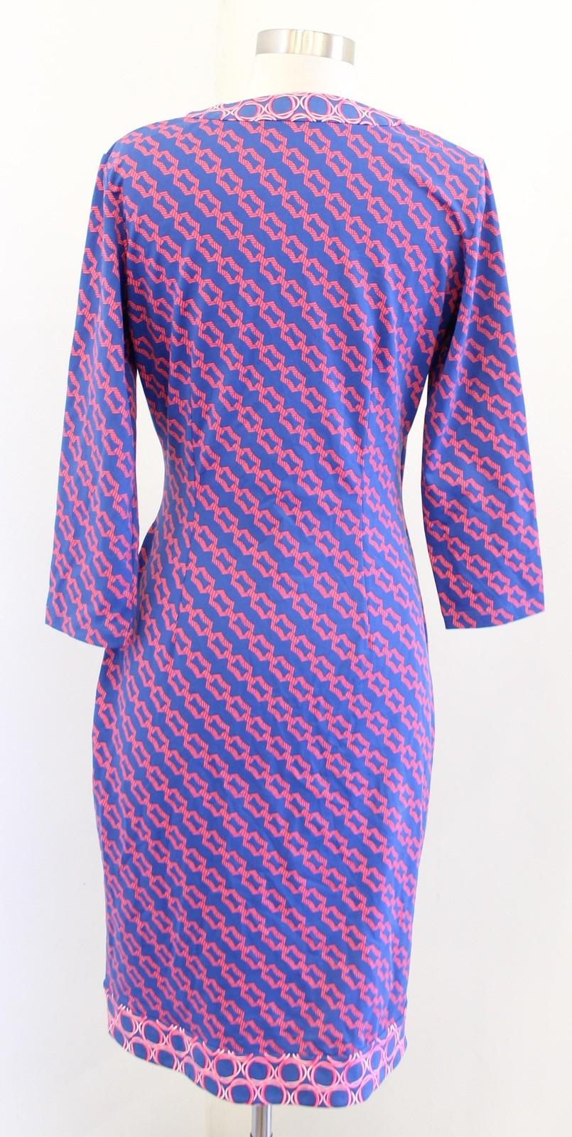 J McLaughlin Dress Womens Small Blue Geometric Faux Wrap 3/4 Sleeve Sheath