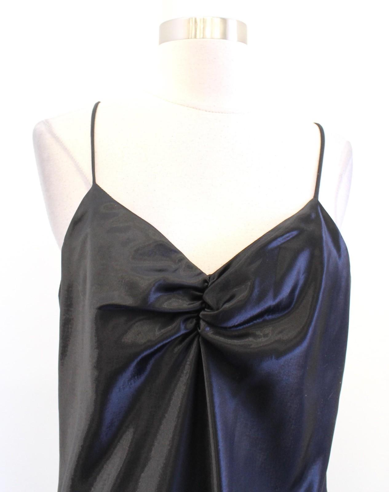 Vtg 90s y2k Dress Womens Large Black Satin Slip Maxi V Back Formal Evening Gown