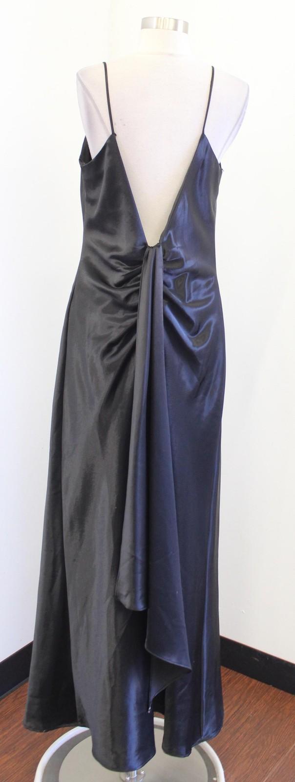 Vtg 90s y2k Dress Womens Large Black Satin Slip Maxi V Back Formal Evening Gown