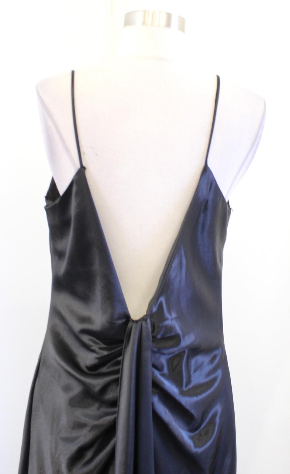 Vtg 90s y2k Dress Womens Large Black Satin Slip Maxi V Back Formal Evening Gown