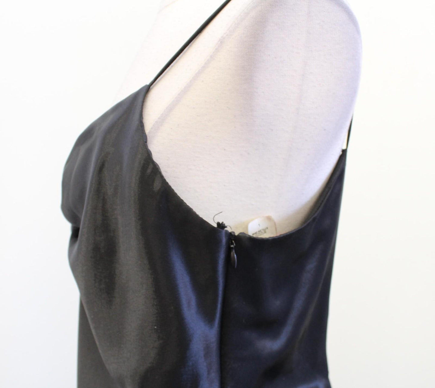 Vtg 90s y2k Dress Womens Large Black Satin Slip Maxi V Back Formal Evening Gown