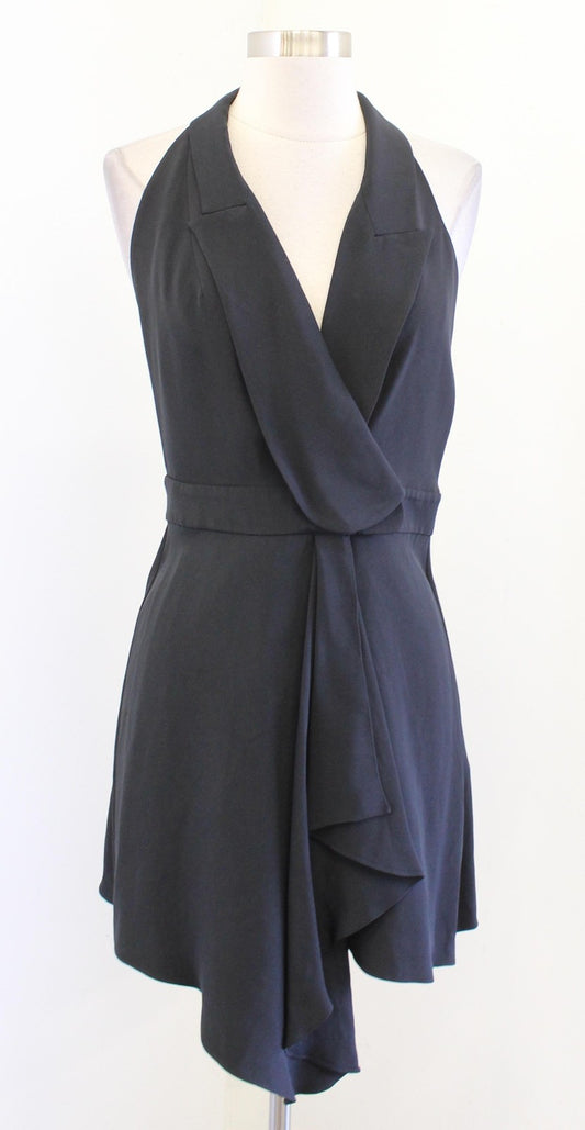 Alexander Wang Dress Womens 4 Black Silk Halter Wrap Asymmetrical Mini Party