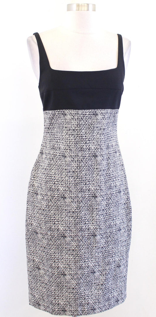 Narciso Rodriguez Dress Womens 42 Black White Geometric Sheath Made In Italy