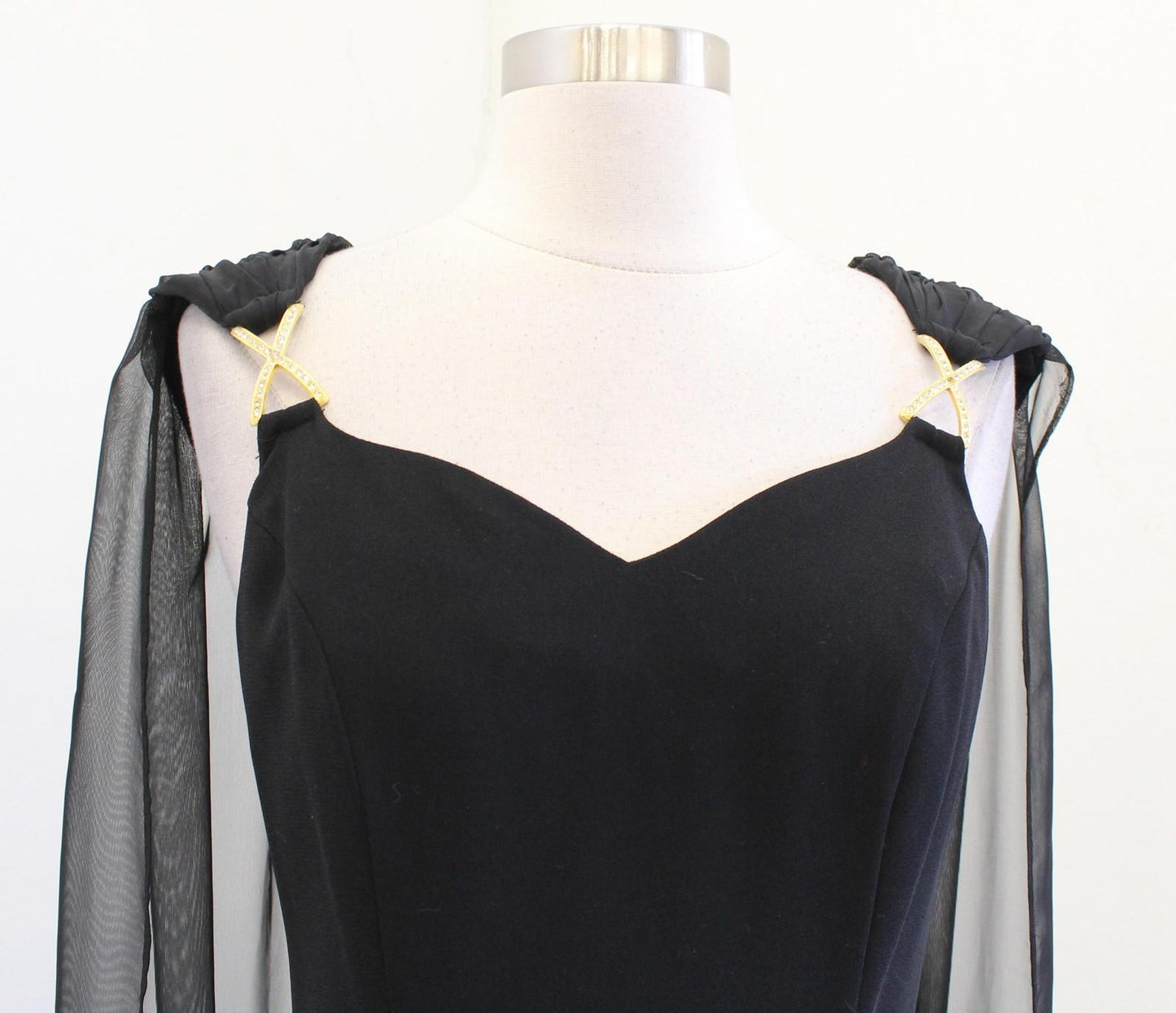 90s Cocktail Dress Womens Sz 10 S ? Black Sweetheart Sheath Chiffon Cape Mini