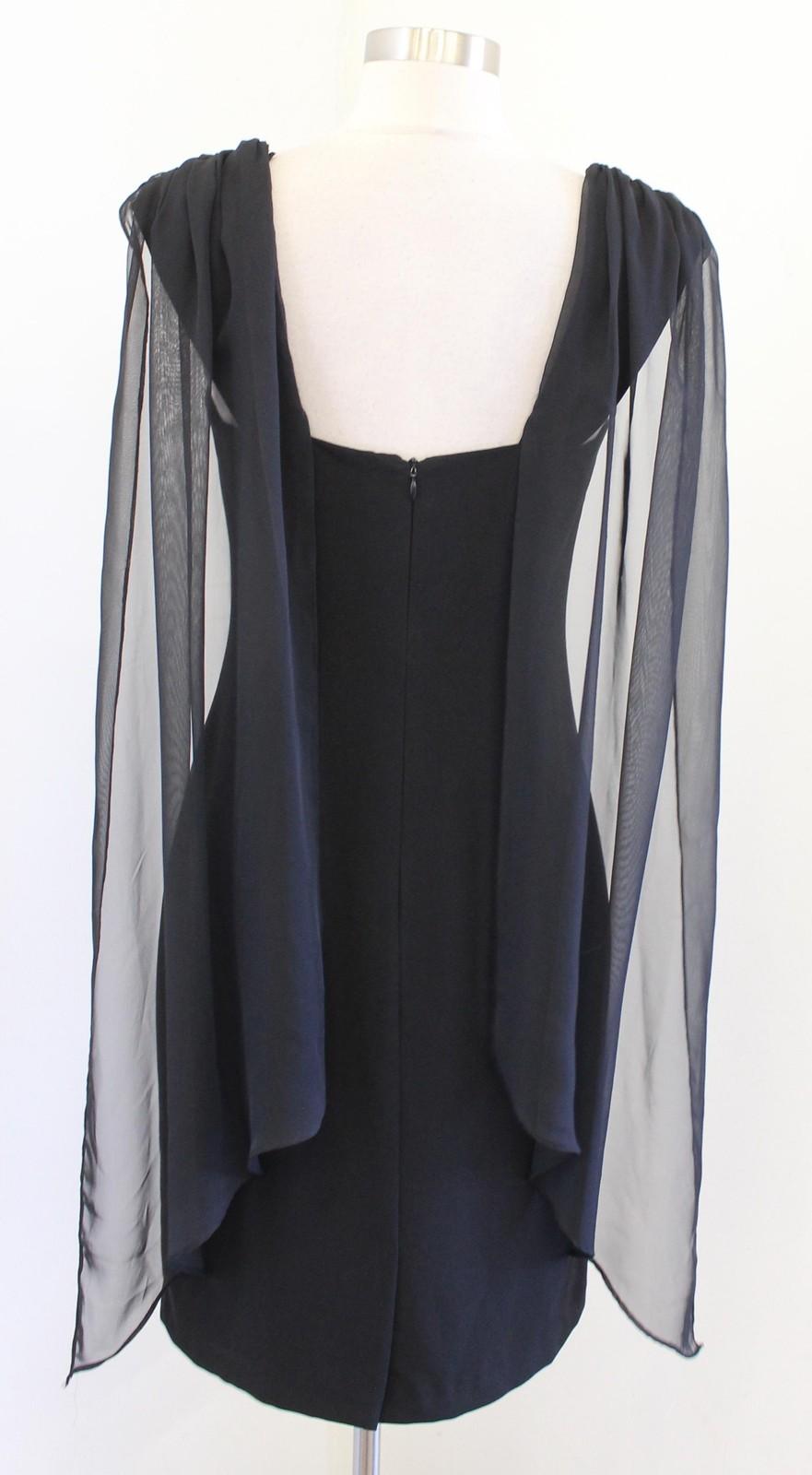 90s Cocktail Dress Womens Sz 10 S ? Black Sweetheart Sheath Chiffon Cape Mini