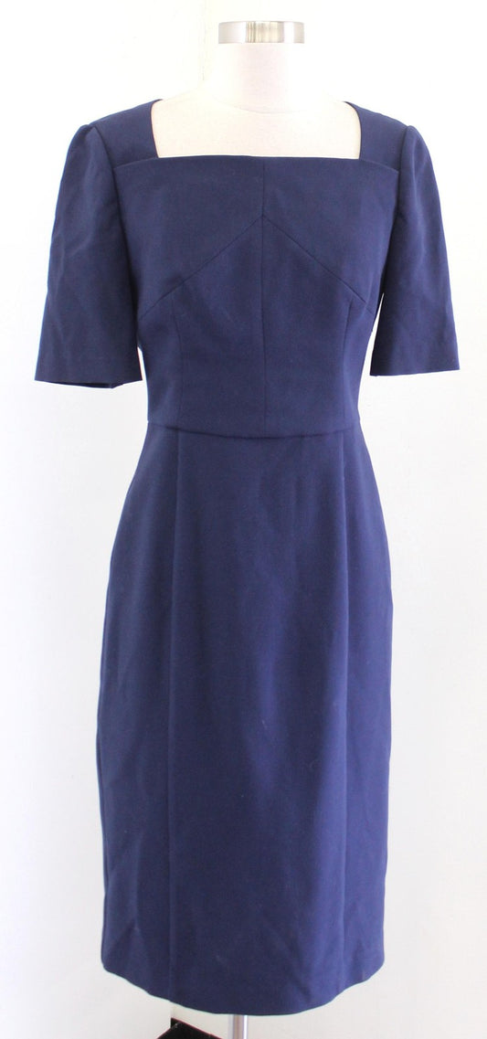 Black Halo Dress Womens 4 Navy Blue Square Neck Sheath Workwear Lined Knee