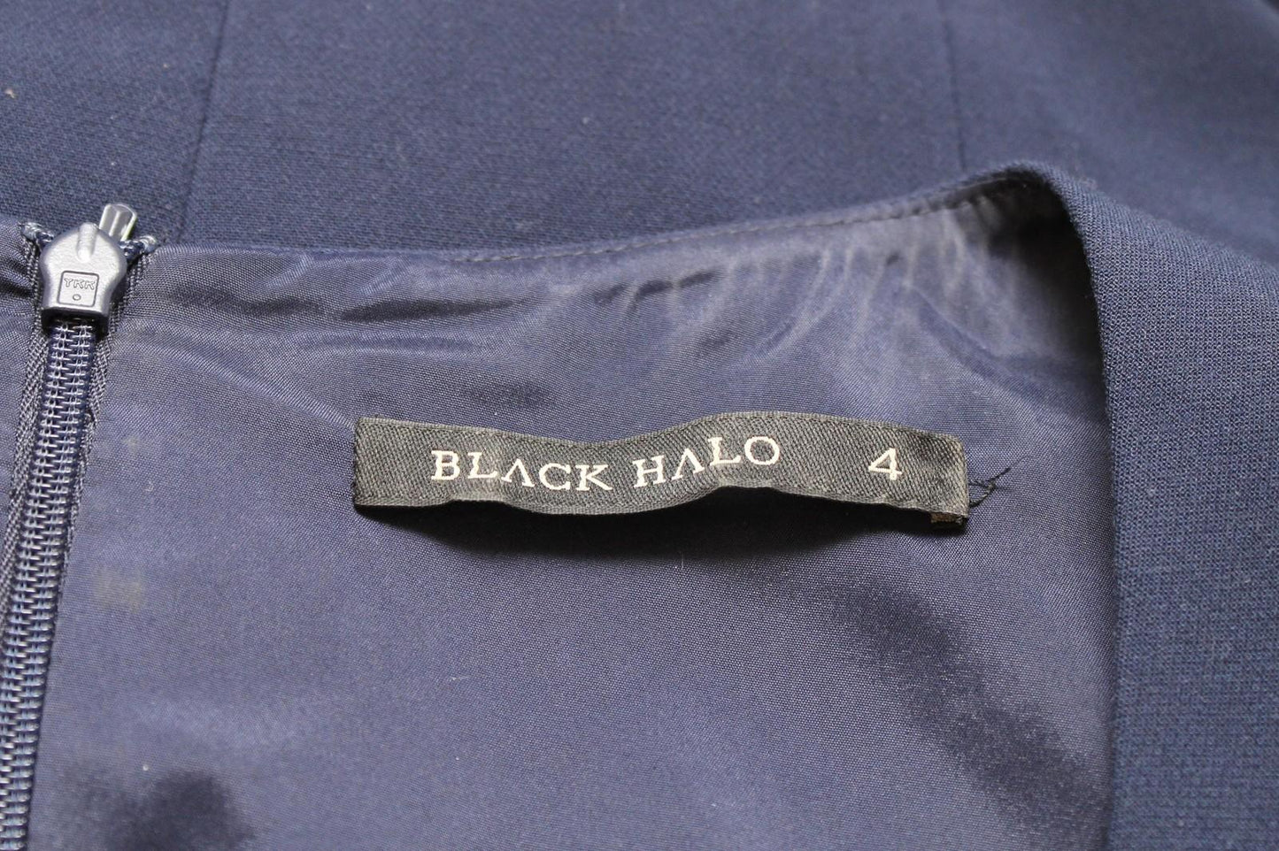Black Halo Dress Womens 4 Navy Blue Square Neck Sheath Workwear Lined Knee