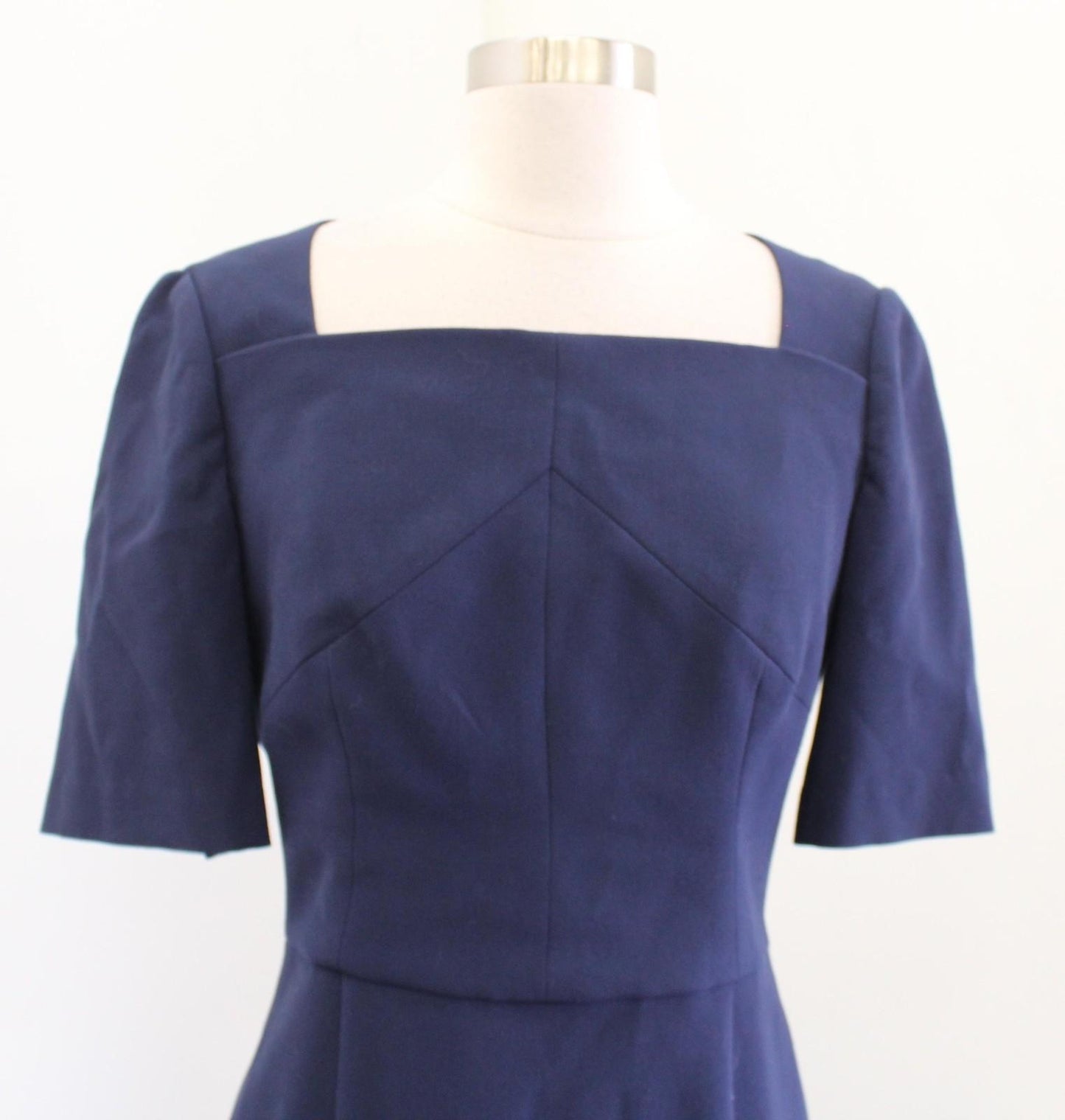 Black Halo Dress Womens 4 Navy Blue Square Neck Sheath Workwear Lined Knee