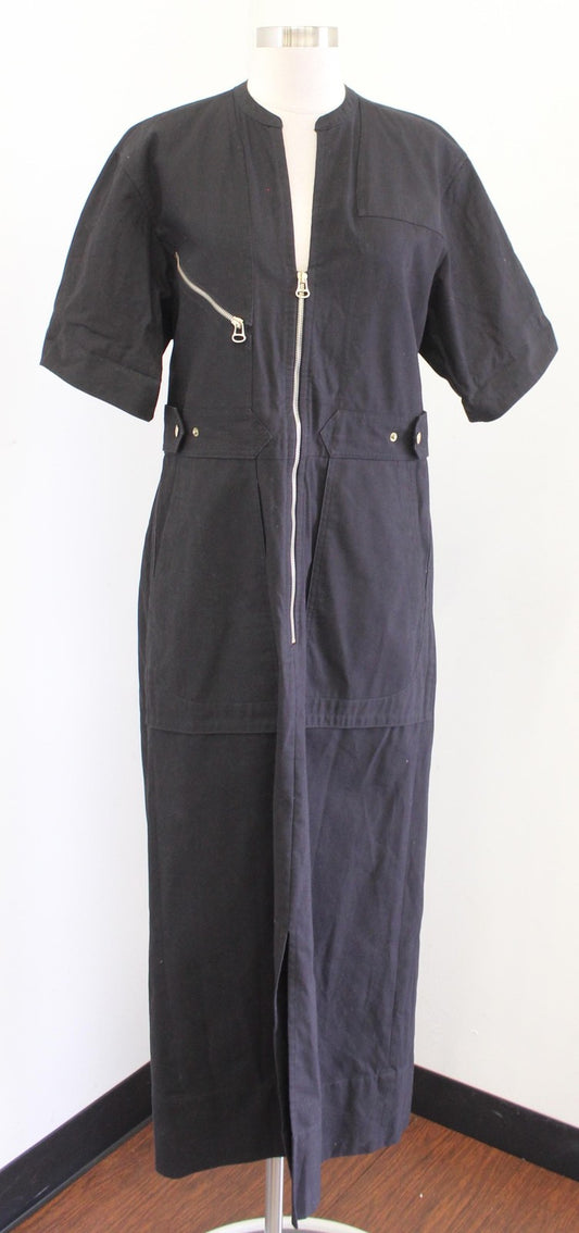 Isabel Marant Dress Womens 40 Black Cotton Twill Zip Front Utility Shirt Midi