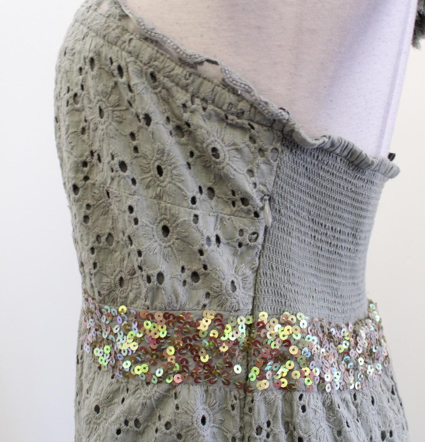 Boston Proper Dress Womens Medium Green Eyelet Lace Sequin Halter Maxi Sundress