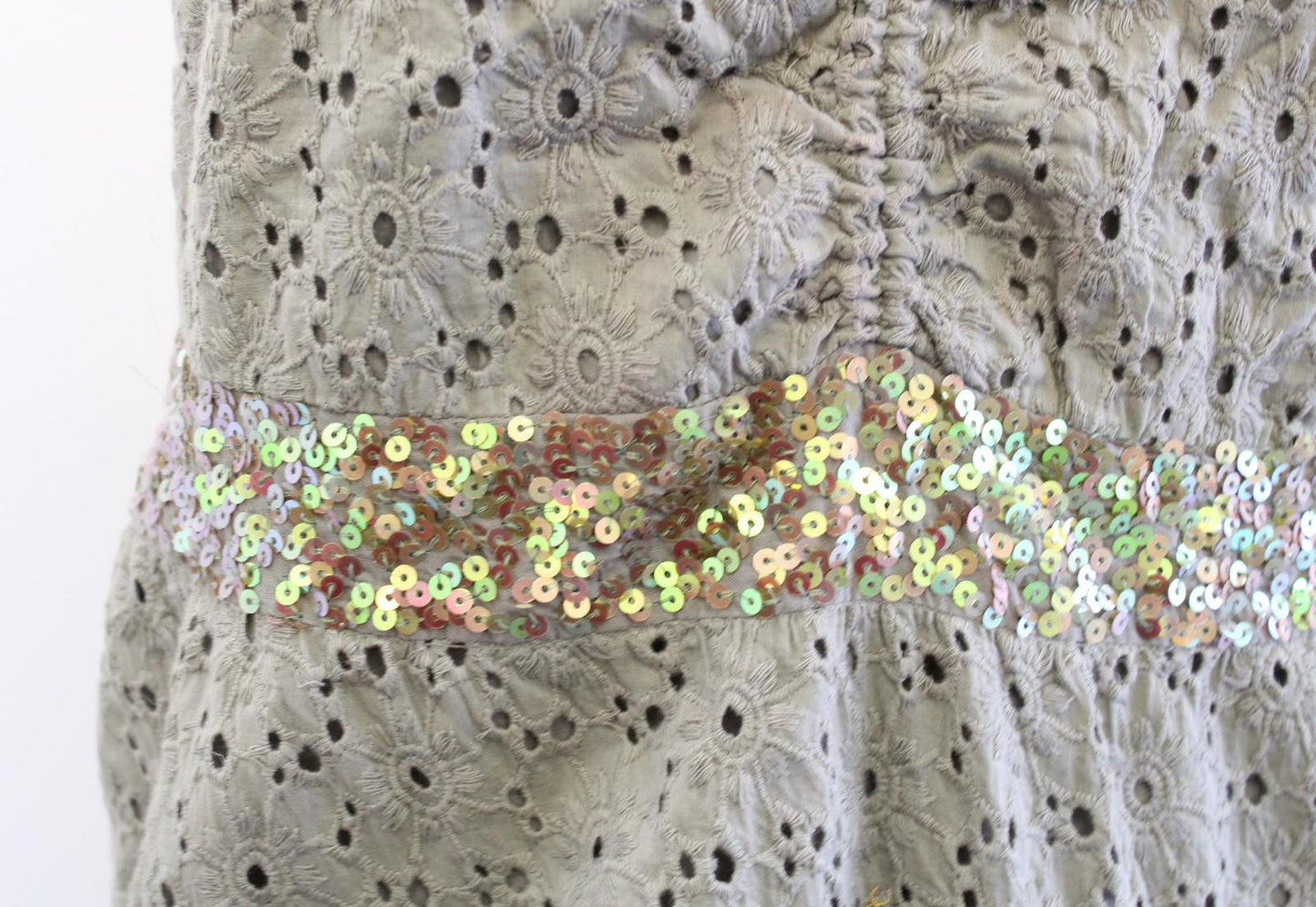 Boston Proper Dress Womens Medium Green Eyelet Lace Sequin Halter Maxi Sundress