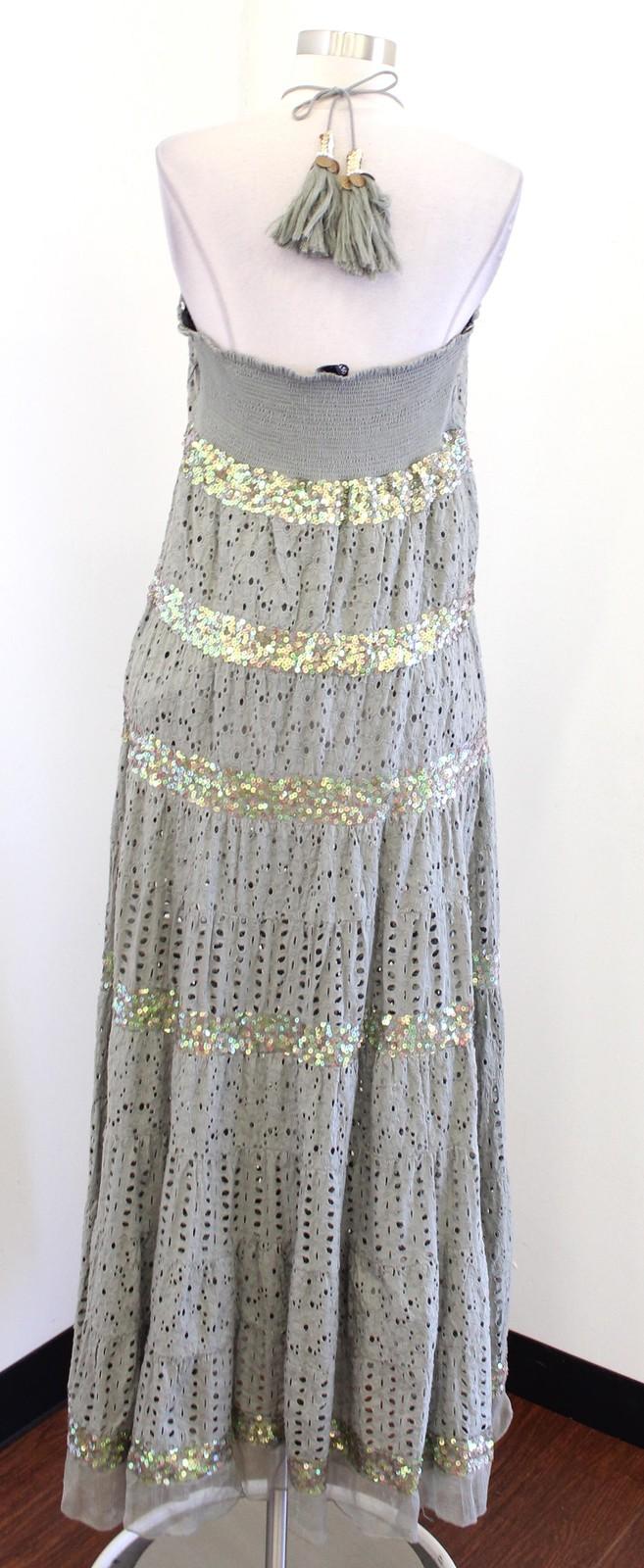 Boston Proper Dress Womens Medium Green Eyelet Lace Sequin Halter Maxi Sundress