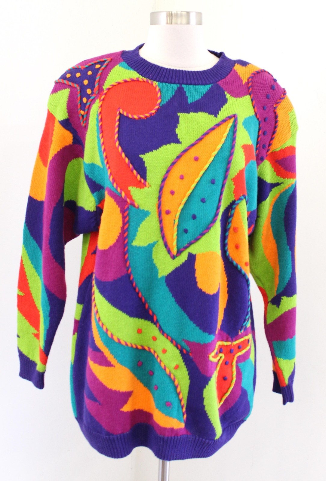 Vtg 90s Rainbow Color Block Sweater Womens Medium Multicolor Paisley Coogi Retro