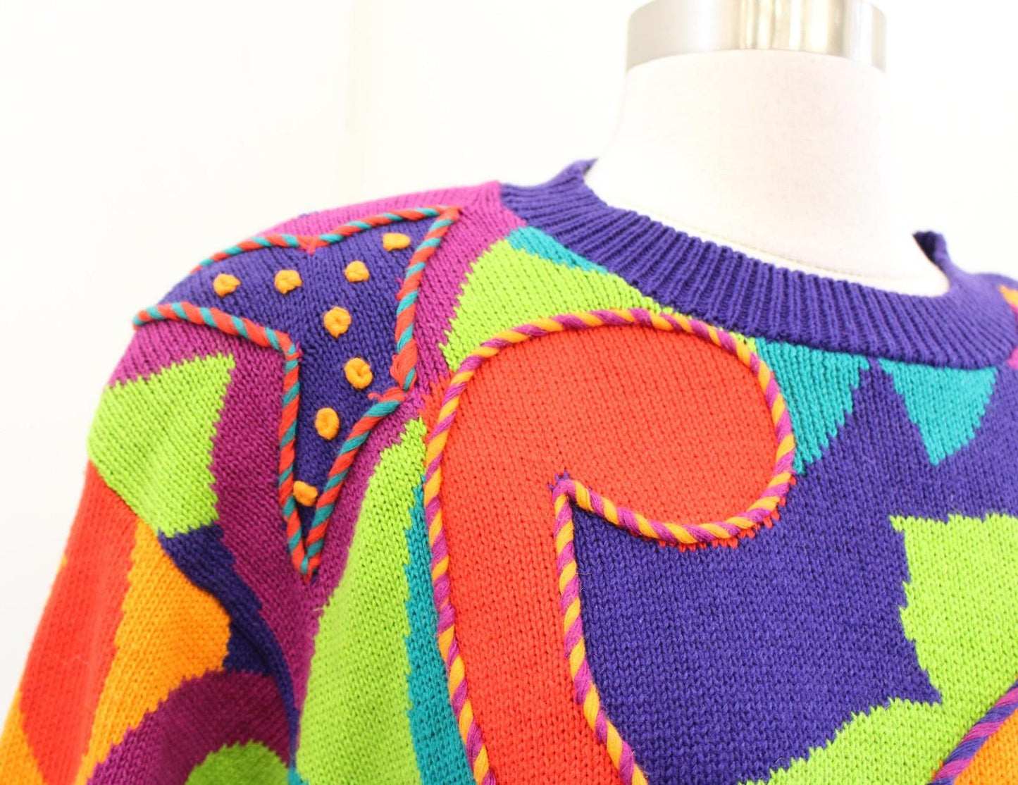 Vtg 90s Rainbow Color Block Sweater Womens Medium Multicolor Paisley Coogi Retro