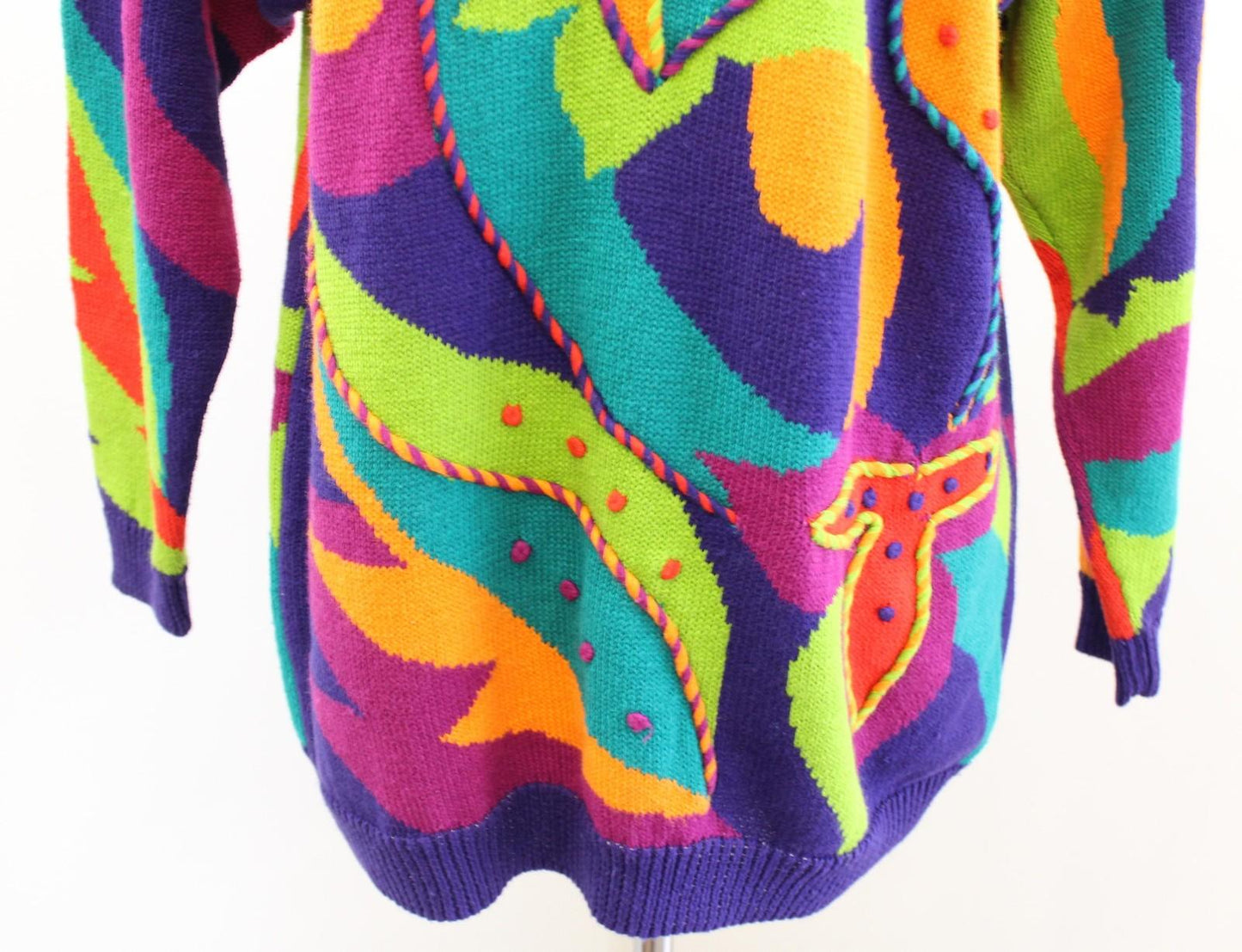 Vtg 90s Rainbow Color Block Sweater Womens Medium Multicolor Paisley Coogi Retro
