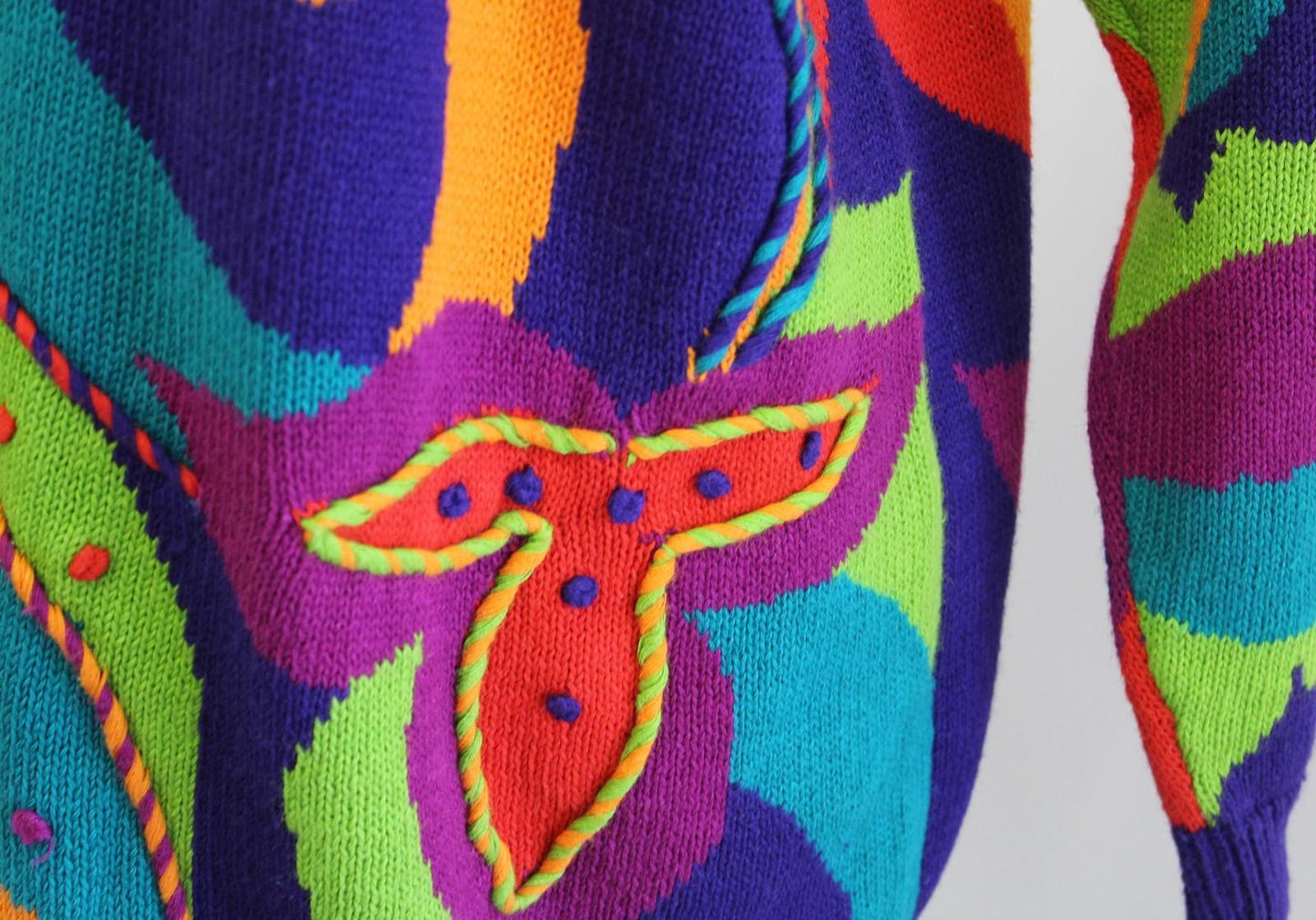 Vtg 90s Rainbow Color Block Sweater Womens Medium Multicolor Paisley Coogi Retro