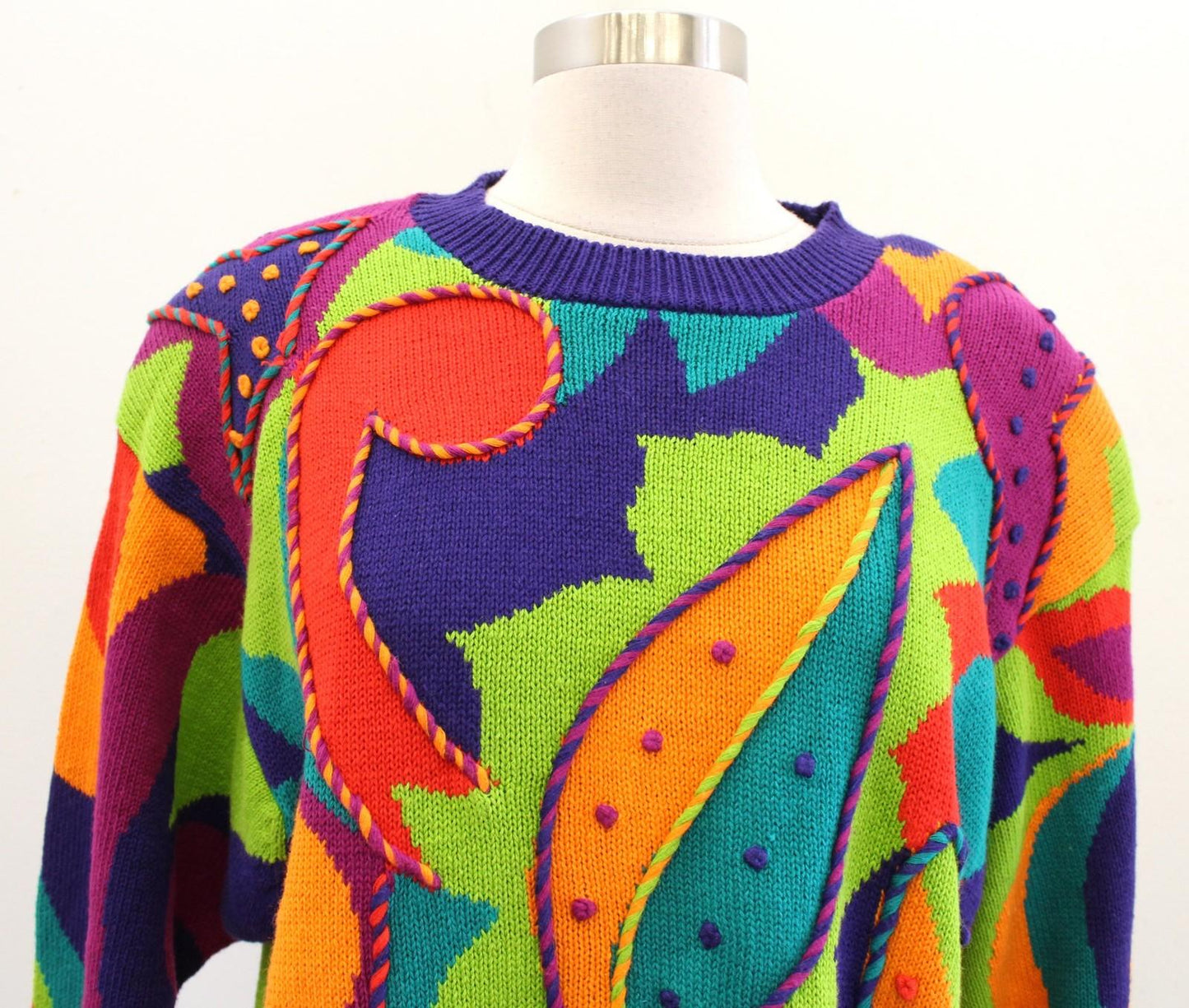 Vtg 90s Rainbow Color Block Sweater Womens Medium Multicolor Paisley Coogi Retro