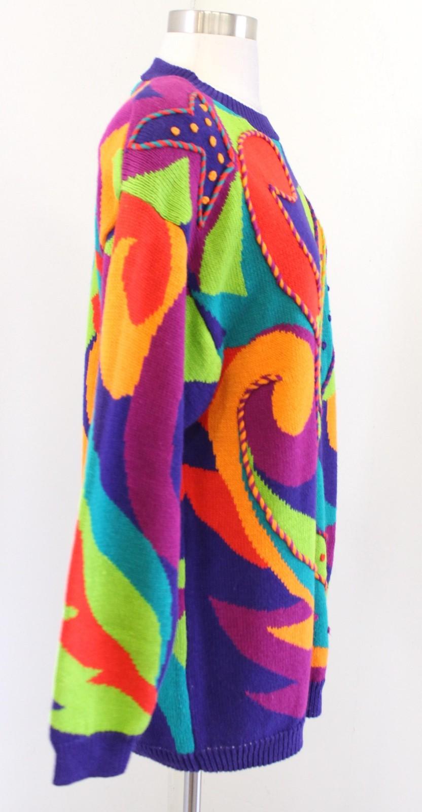 Vtg 90s Rainbow Color Block Sweater Womens Medium Multicolor Paisley Coogi Retro