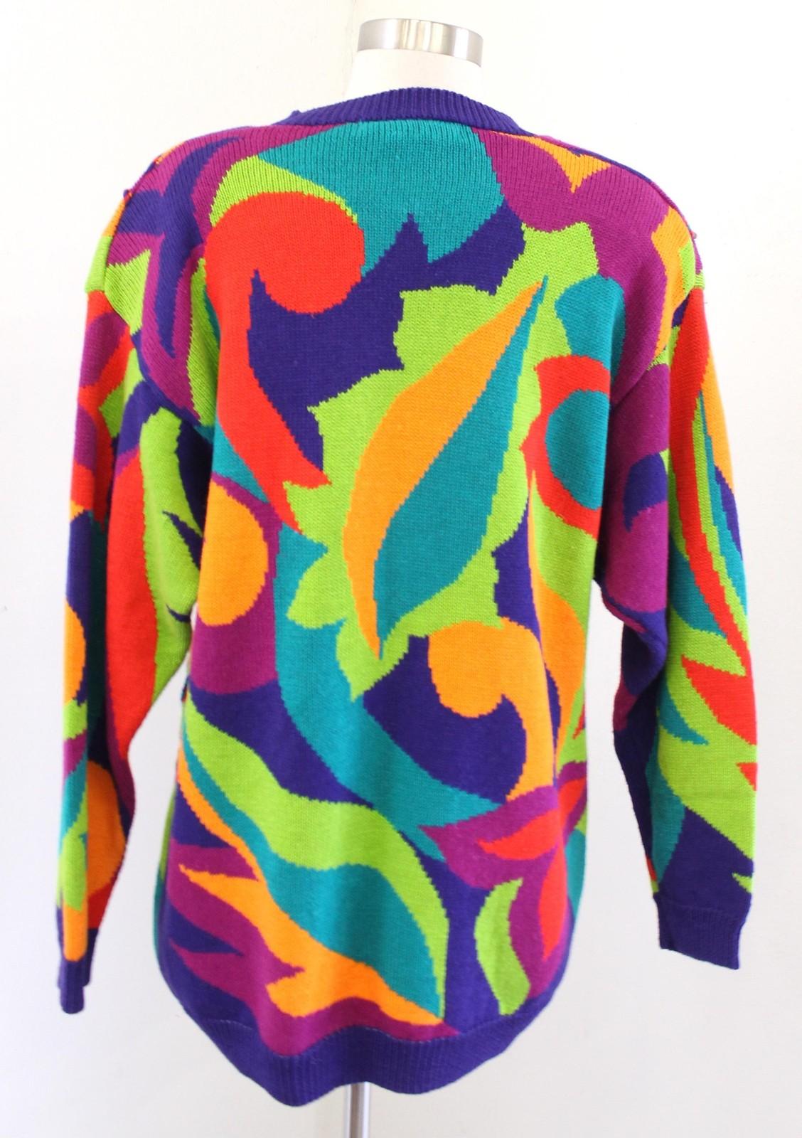 Vtg 90s Rainbow Color Block Sweater Womens Medium Multicolor Paisley Coogi Retro