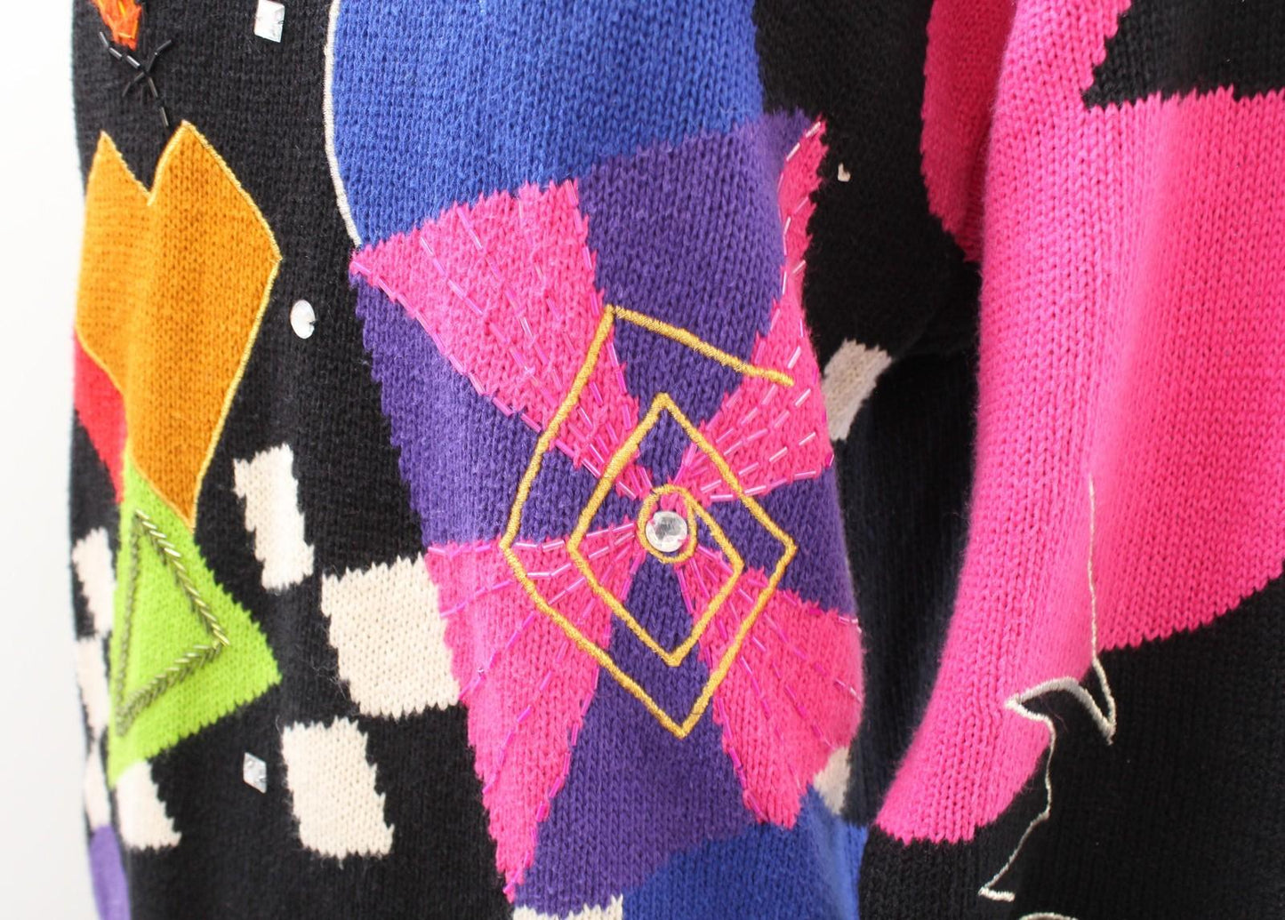 Vtg 90s Black Colorful Abstract Mock Neck Sweater Size S Retro Funky Weird