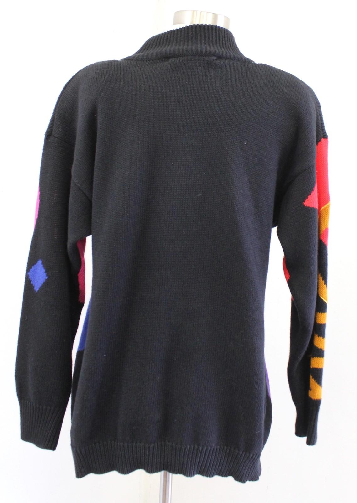Vtg 90s Black Colorful Abstract Mock Neck Sweater Size S Retro Funky Weird
